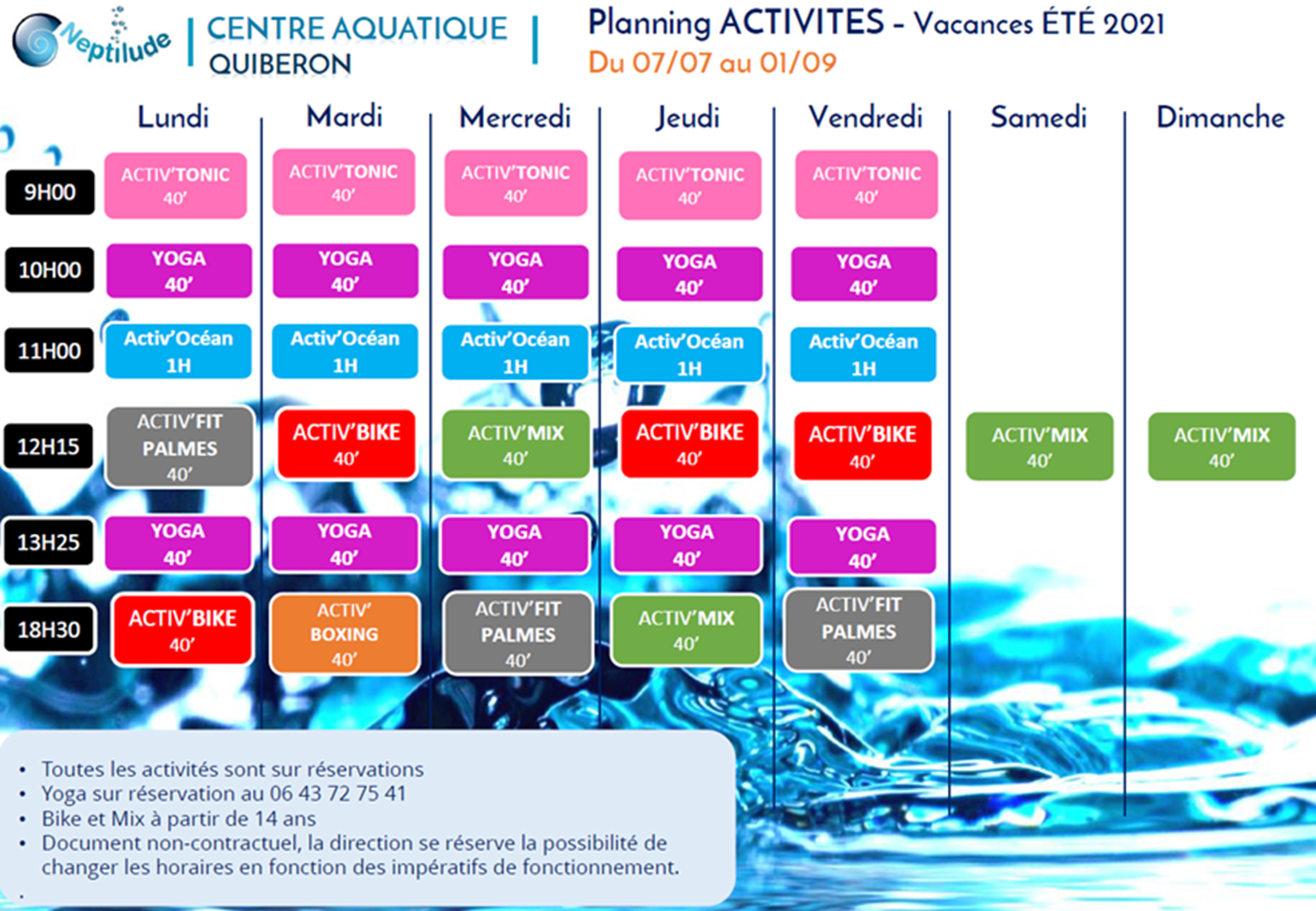 Planning été piscine-Quiberon-Morbihan-Bretagne Sud © Planning été piscine-Quiberon-Morbihan-Bretagne Sud